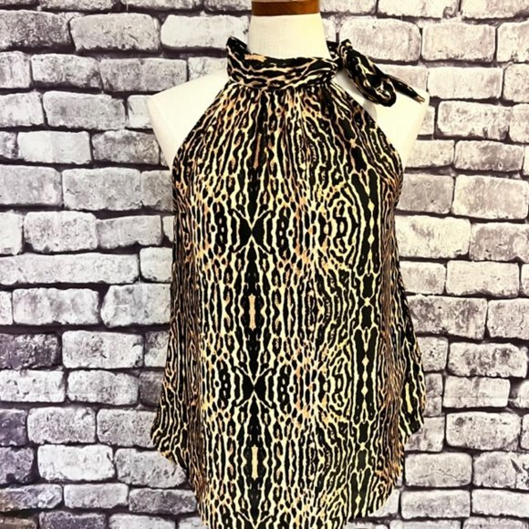 Veronica M Black & Brown Sleeveless Animal Print Blouse Size Medium - Picture 1 of 8